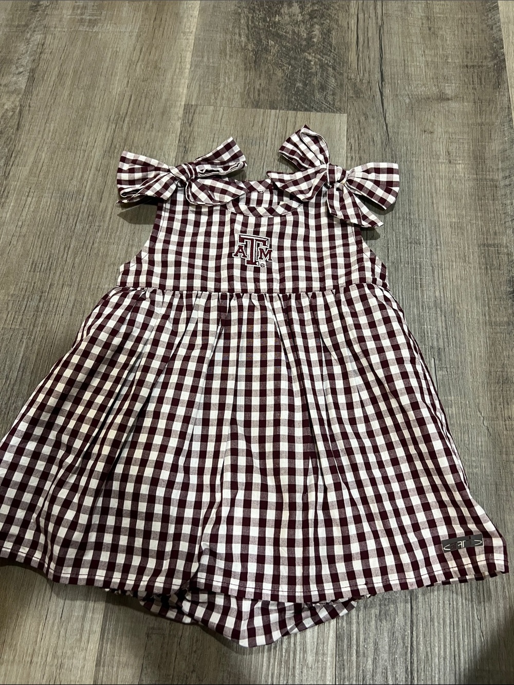 Maroon & White Gingham Texas A & M dress with built in bloomers size 12-18M